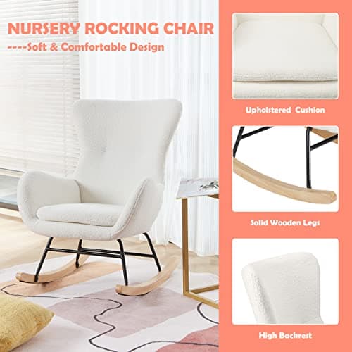PrimeZone Comfortable Nursery Rocking Chair, Ivory White