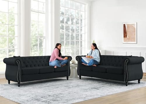 JEEOHEY Chesterfield Sofa Set,2 Pieces Button Tufted Velvet Couch
