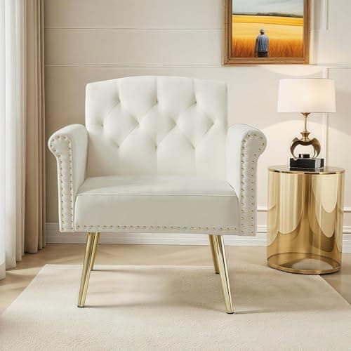 Beige Velvet Loveseat with Gold Legs, 55-inch Tufted Backrest Living Room Couch