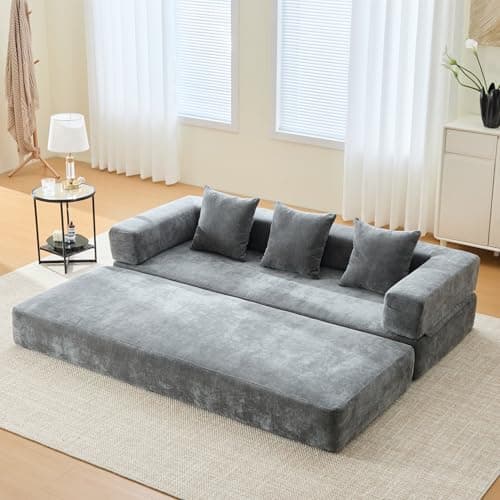 Beige Cylindrical Pillow Convertible Sleeper Sofa Bed