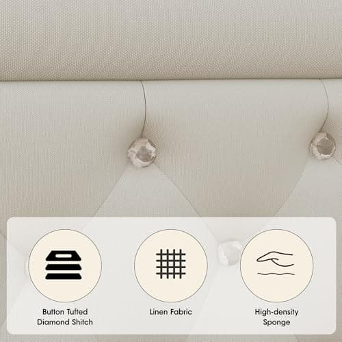 Maupvit 55" Linen Upholstered Storage Bench with Arms & 2 Pillows, Beige
