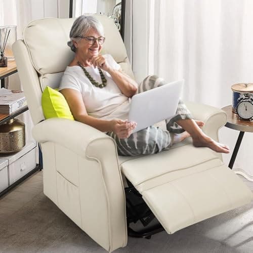 Esright Cream White Electric Power Lift Recliner Chair for Elderly with Side Pocket & Remote Control