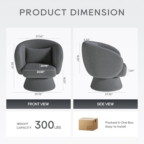 Darkgrey Swivel Barrel Chair with Lumbar Pillow for Living Room & Bedroom