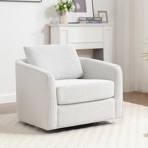 Off-White Metal Base Swivel Chair for Living Room
