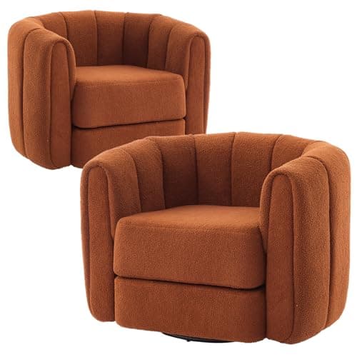 Swivel Accent Chair for Living Room: Teddy Fabric Barrel Armchair (Beige)
