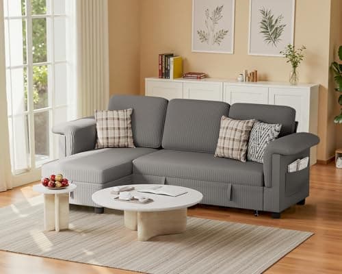 Homall Beige Linen L-Shaped Sleeper Sofa with Storage