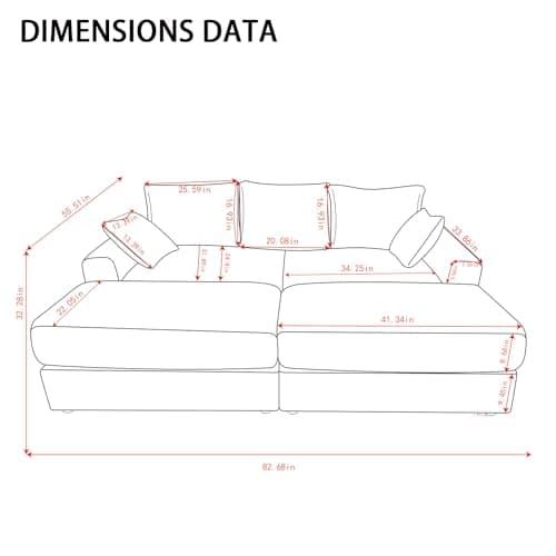 Black 3 Seater Fluffy Cloud Modular Sofa with Chaise Lounge, 82" W