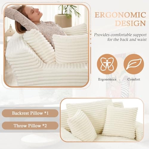 Oversized Chaise Lounge Chair in White for Living Room or Bedroom