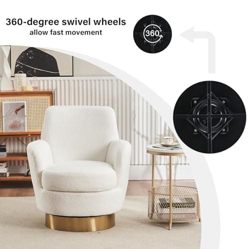 Modern White Swivel Barrel Chair with Tall Backrest and Teddy Fabric
