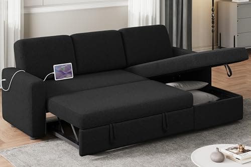 Yaheetech Dark Gray L-Shaped Couch Bed with Chaise & Storage