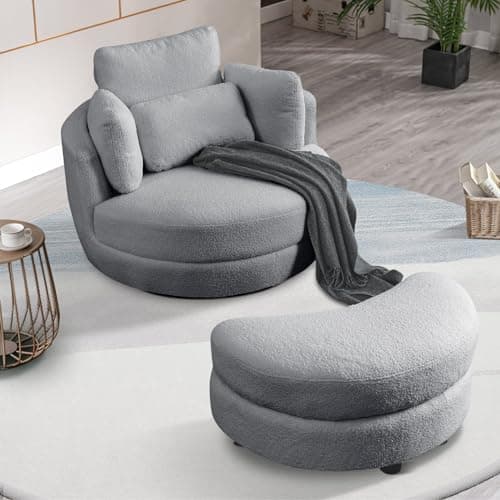Modern Swivel Accent Chair with Ottoman for Bedroom or Living Room in Grey