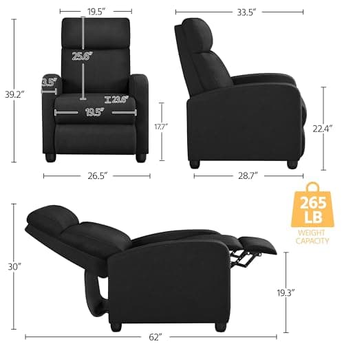 Modern Black Fabric Recliner Chair for Living Room