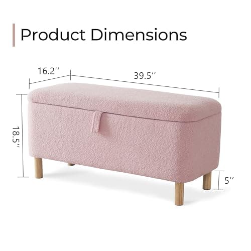 Pink Sherpa Upholstered Boucle Storage Ottoman for Bedroom Entryway