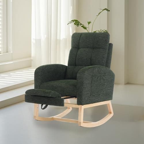 Teddy Fabric Rocking Chair with Adjustable Footrest (Beige)