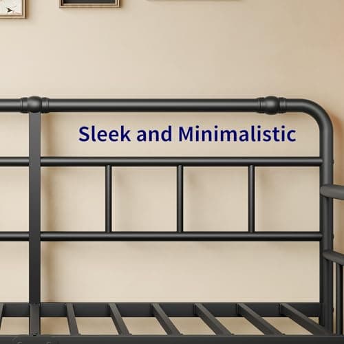 Twin Daybed Frame with Classic Headboard - Heavy Duty Steel Slats (Black)