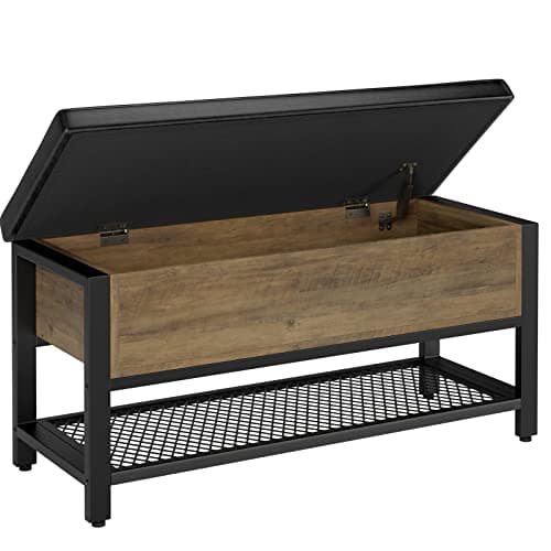 Dark Brown HOSTACK Entryway Shoe Bench with Flip-Open Storage