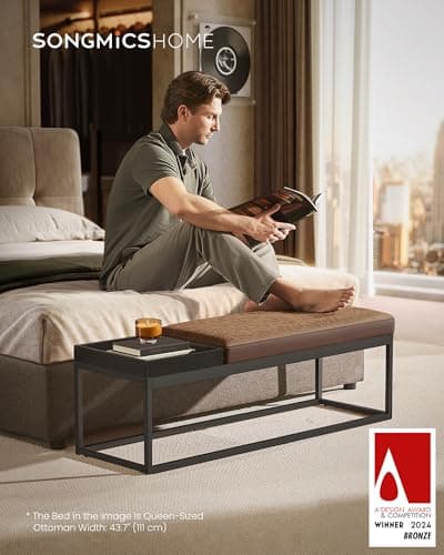 SONGMICS HOME LUIZ Collection - Reversible Ottoman Bench, Walnut Brown, Max 660 lb Load