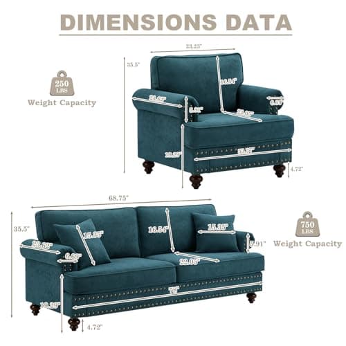 Modern Upholstered 2-Piece Living Room Furniture Set in Green