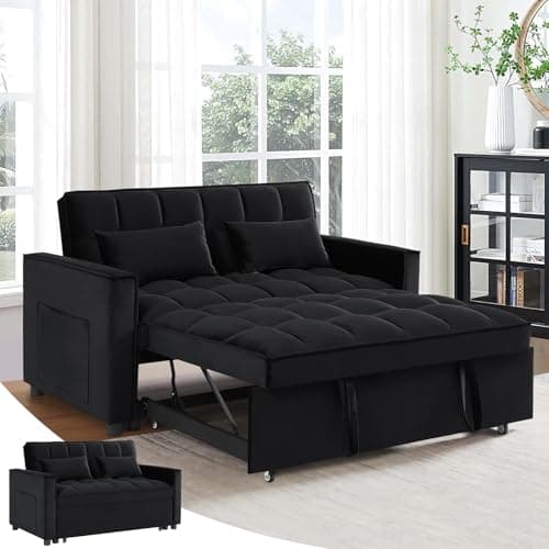 Antetek Modern Velvet 3-in-1 Sleeper Sofa Bed, Reclining Lounge Living Room Furniture, Black
