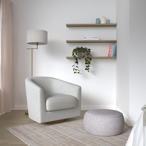 Ivory Swivel Accent Chair with Modern Barrel-Curved Arms and Solid Wood Base