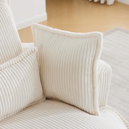 Karl Home Beige Corduroy 360 Degree Swivel Lounge Chair with 3 Pillows