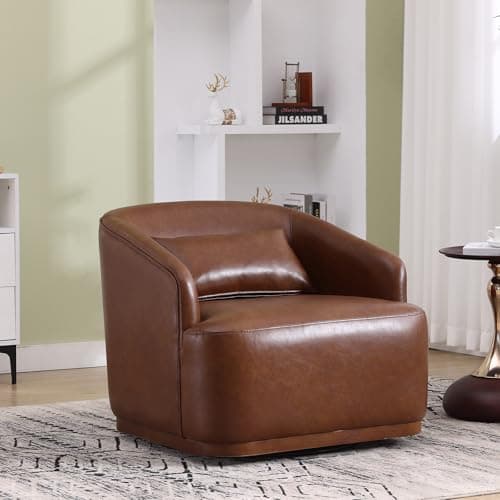 Mid Century Modern Black PU Leather Swivel Chair for Living Room, Office
