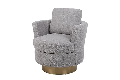 Gold Stainless Steel Base 360 Degree Swivel Chair, Teddy Grey Fabric (Living Room, Bedroom)