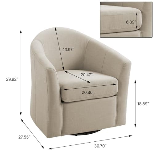 Flax Brown UIXE 360° Swivel Barrel Chair Set (2)fabric Living Room, Bedroom