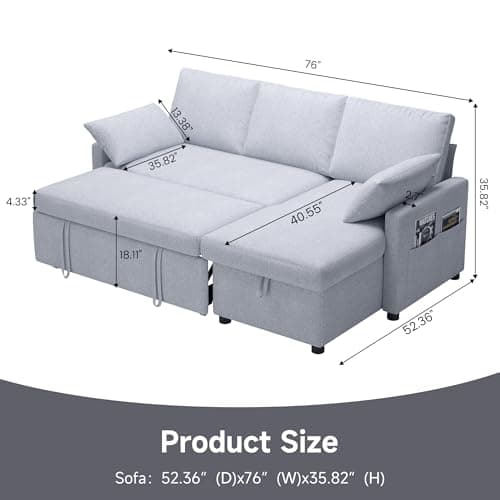 4-in-1 L-Shaped Sleeper Sofa with Storage in Light Gray