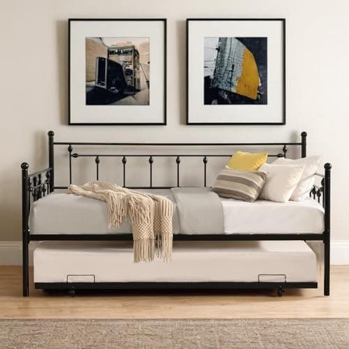 Black Twin Metal Daybed with Trundle - Heavy-Duty Sofa Bed for Bedroom or Guest Room, Easy Assembly