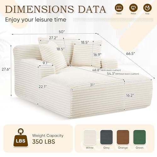 Oversized Chaise Lounge Chair for Indoor Use in White