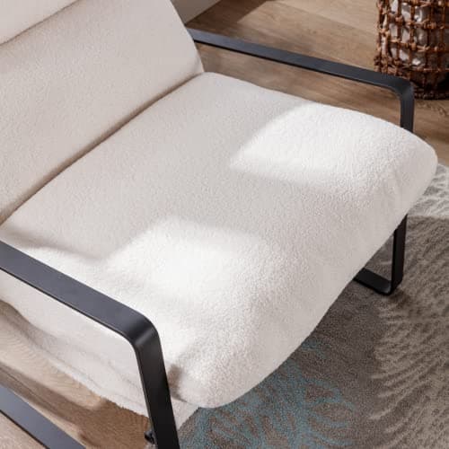 Set of 2 Mid-Century Accent Chairs in White Sherpa Fabric for Living Room Bedroom