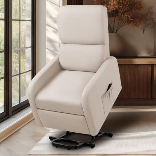 Jocisland Electric Recliner for Elderly, Teddy White with High Back & Side Pocket
