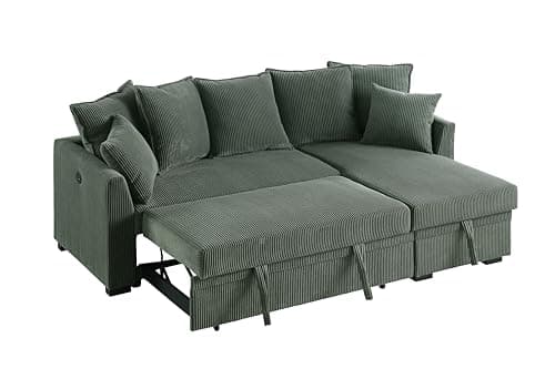 Eafurn 4-in-1 L-Shaped Sectional with Pullout Bed and USB Ports