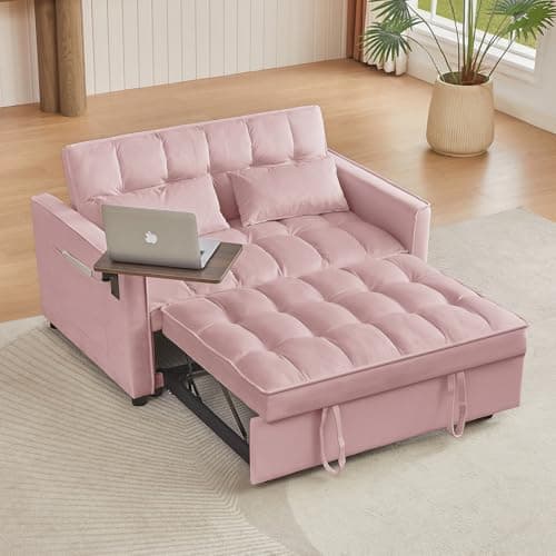 JEEOHEY 3-in-1 Reclining Sleeper Sofa Bed, Velvet & Chaise Lounge (Blue)