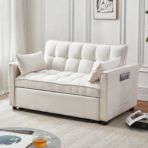 Modern 3-in-1 Futon Sofa Bed with Storage and Adjustables (Beige)