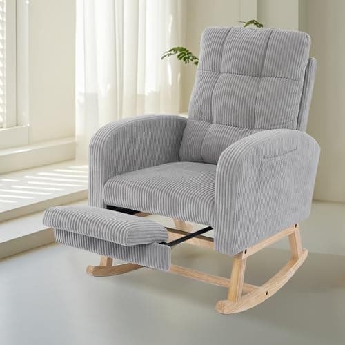 Teddy Fabric Rocking Chair with Adjustable Footrest (Beige)