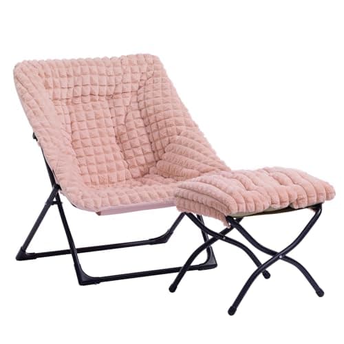 HollyHOME Beige Faux-Fur Oversized Folding Lounge Chair