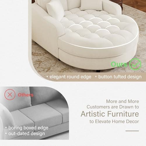 Modern Elegant Tufted Oversized Chaise Lounge Sofa Bed, Cream Beige, Extra Wide Seat