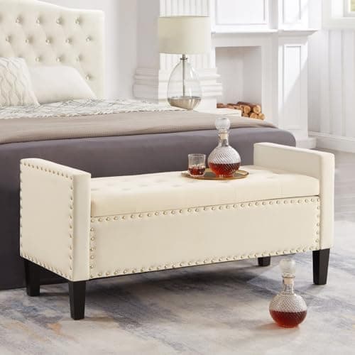 24KF Large Rectangular Upholstered Linen Tufted Ottoman Benchmark
