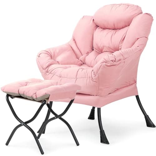 Beige Modern Lounge Chair with Ottoman & Side Pocket (Living Room)