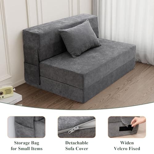 HOMFINE Folding Sofa Bed - Convertible Sleeper Chair, Gray