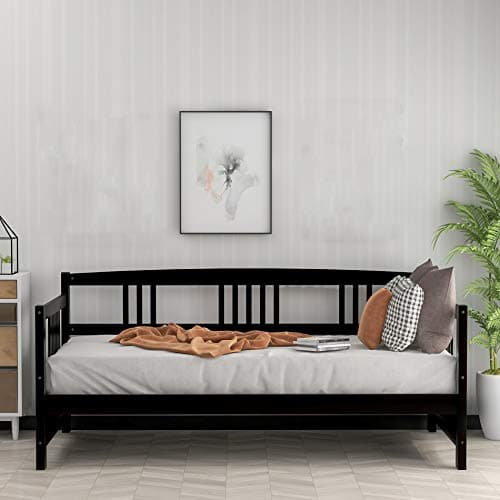 Merax Dark Espresso Twin Daybed with Rails and Wooden Slats
