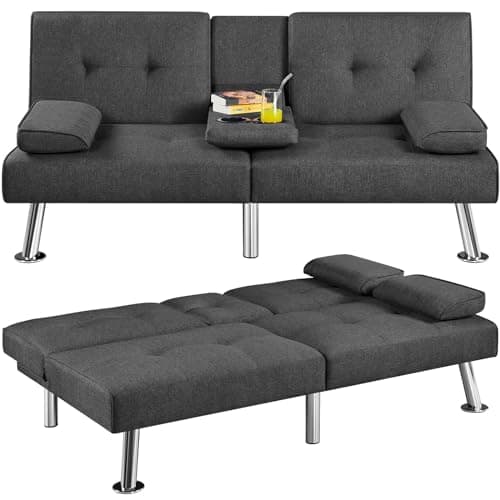 Yaheetech Adjustable Reversible Sofa Bed with Removable Armrests, Black