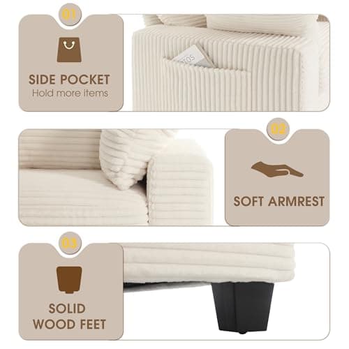 Oversized Indoor Chaise Lounge Chair with Ottoman - 57.5 Corduroy Sofa for Bedroom, Living Room, Office (Beige)