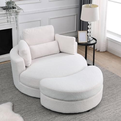 Oversized Swivel Accent Chair for Living Room Bedroom Hotel Office - Beige Boucle