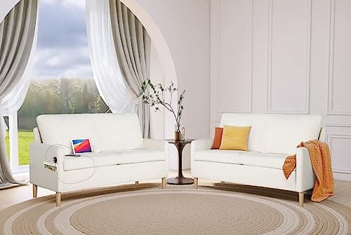 TYBOATLE Modern Small Loveseat Sofa with USB Ports, 55"W Soft Fleece Couch, Suitable for Small Spaces (Cream White)