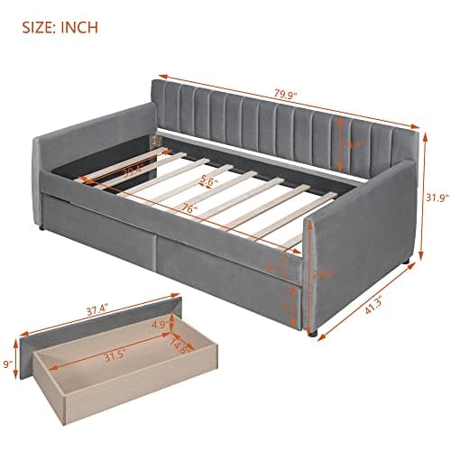 Bellemave Twin Size Daybed with Storage Drawers, Velvet Upholstered Sofa Bed