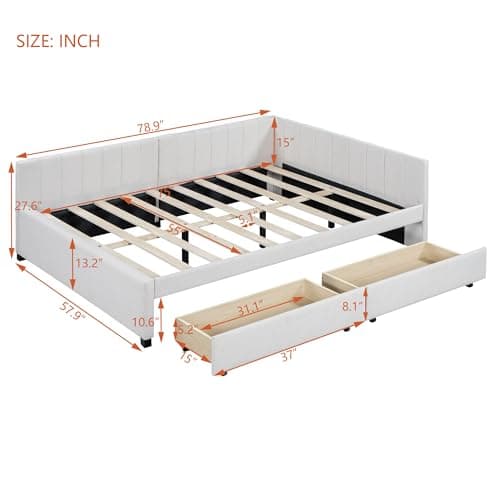 Merax Daybed with Storage Drawers, Sofa Bed Frame in Beige Linen Fabric