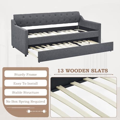 JEEOHEY Dark Grey Twin Day Bed with Pop Up Trundle & USB Port